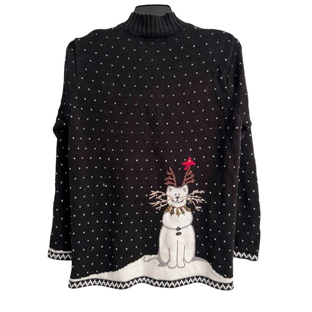 Vintage Quacker Factory Winter Holiday Cat Tree Zippered Cardigan Sweater Medium - Picture 5 of 8